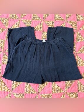 Match Point Navy Blue Linen Cropped Pants Size Large